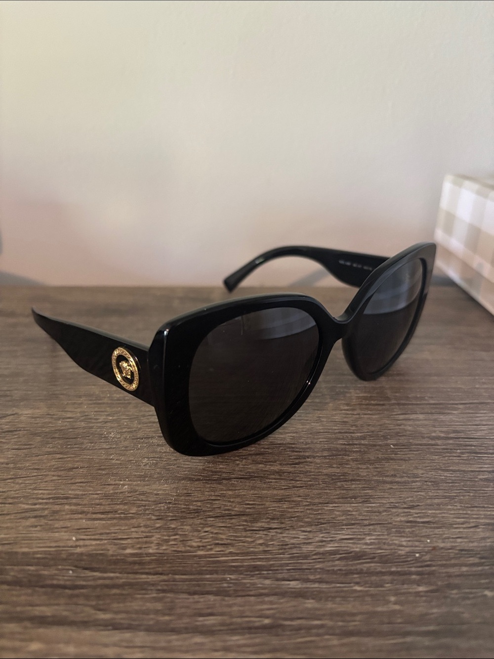 Versace Black Sunglasses with Gold Medallion Detail